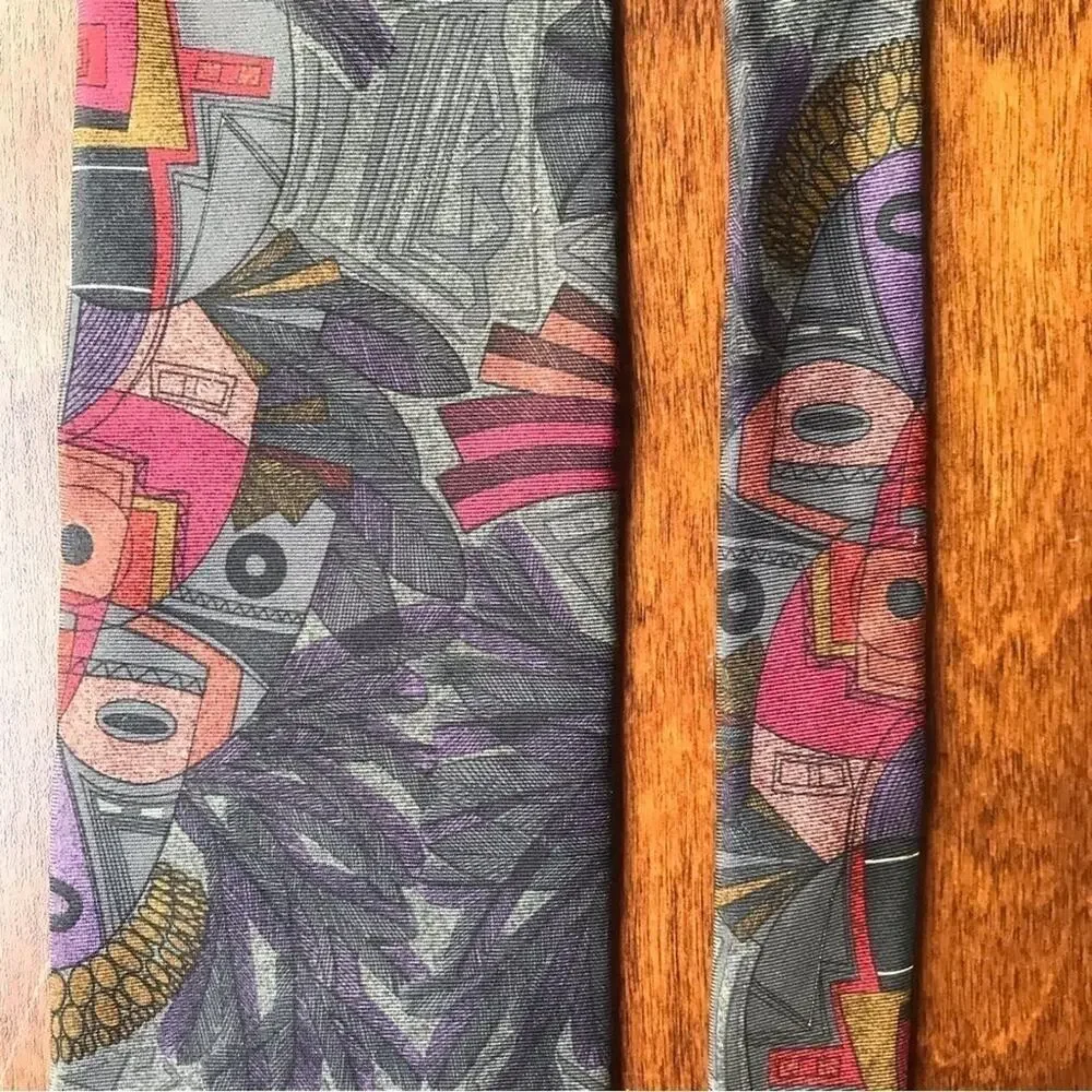 Vintage Structure Tie, Unique Dark Color Combo, Shows Abstract Masks, 100% Silk